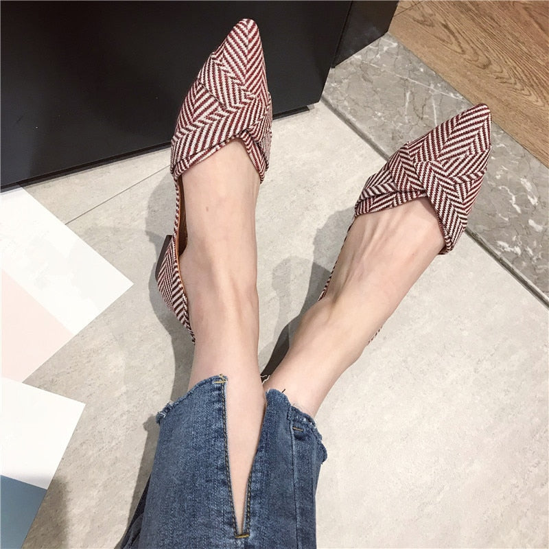 GOOSHOE Striped Pointed Toe Comfortable Flats