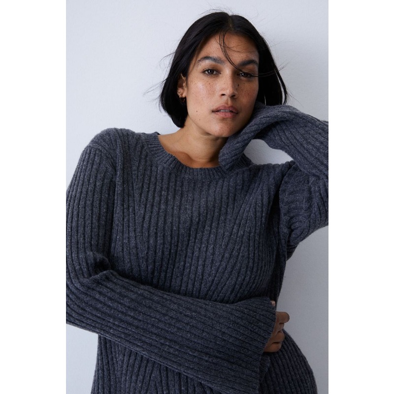 Ootddress Hollow Out Ribbed Knitwear Mini Dress Female Sexy Loose High Waist Patchwork Party Dress Casual Elegant Knit Women Dress