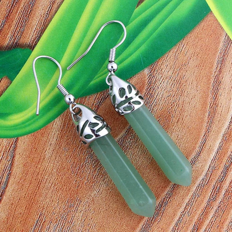 Green Aventurine Prism Dangle Earrings For Women