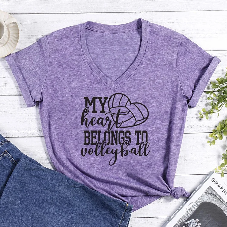 My Heart Belongs to Volleyball V-neck T Shirt-Annaletters
