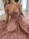 Dusty Mauve Ball Gown Dusky Rose Prom Dress Blush Pink Bridesmaid Dresses Starry Celestial Print Sparkling Star Pattern Glittering Tulle