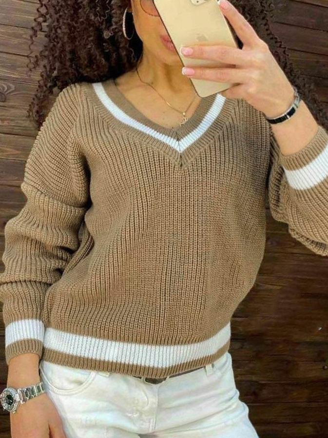 Women Half Sleeve V-neck Solid Color Dress