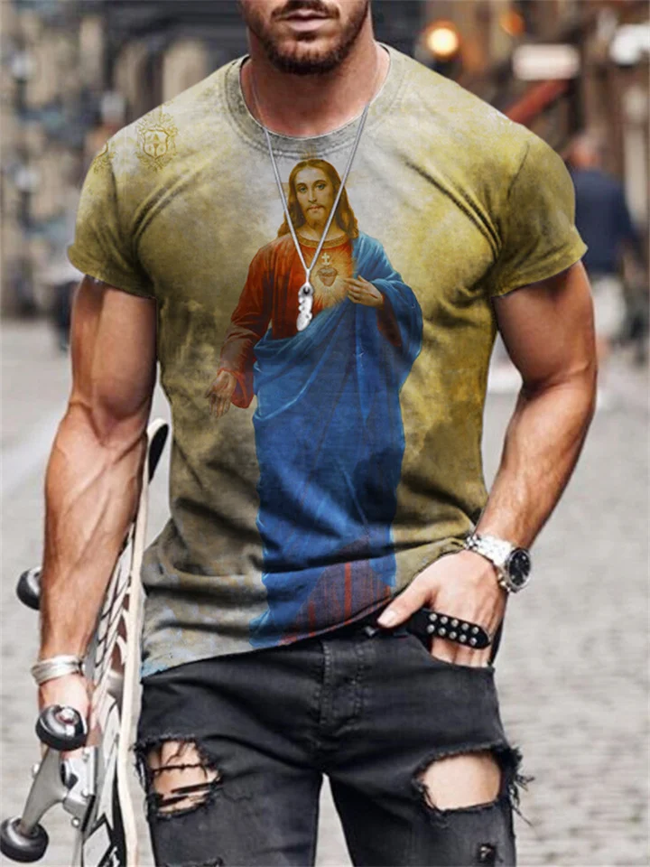 Summer Round Neck Casual Wear Men's Tops Short-sleeved Sports T-shirt 3D Digital Printing-Cosfine