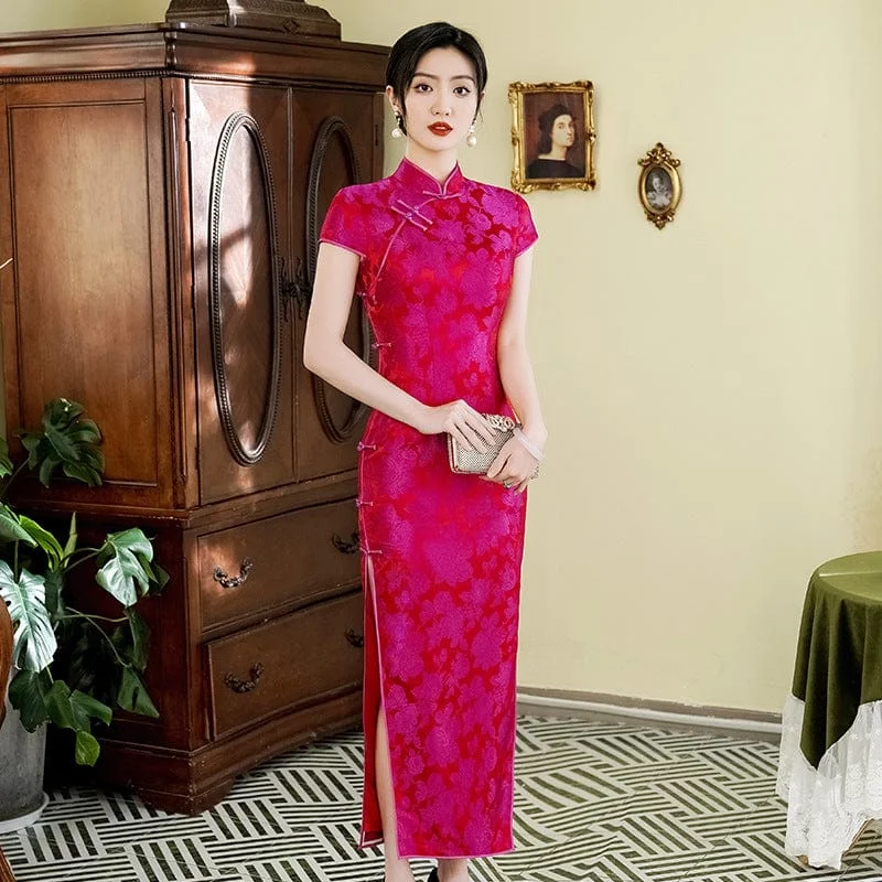19 mome mulberry silk, floral pattern, high-end long Qipao