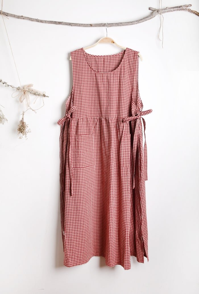 Queenfunky cottagecore style Cute Plaid Pinafore Slit Dress QueenFunky