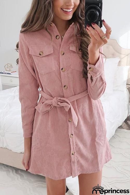 Corduroy Button Belted Mini Dress