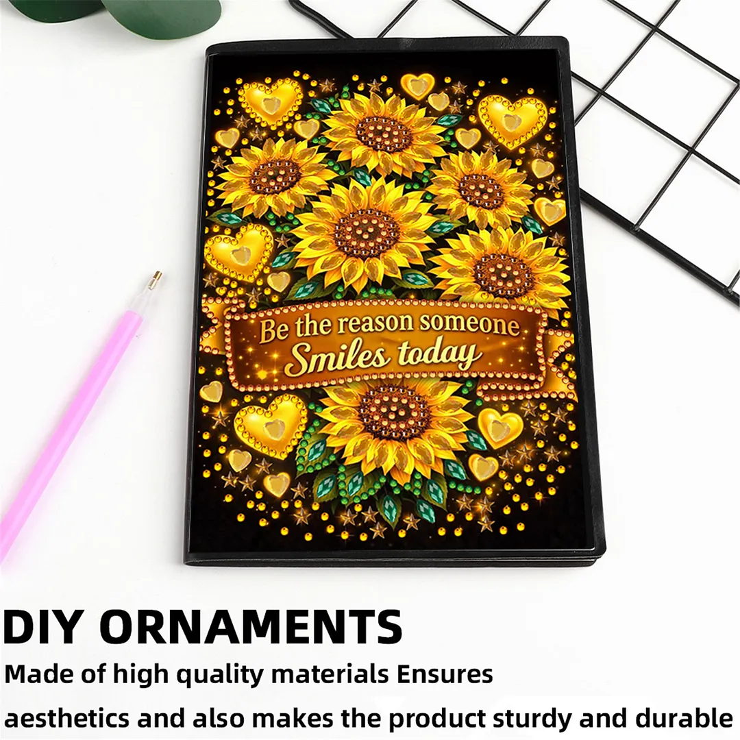 DIY Flower Diamond Painting Journals Notebooks 50 Pages A5 No Lines Special Shaped Diamond Art Kits for Beginners Craft Lovers and Artists (Sunflower)