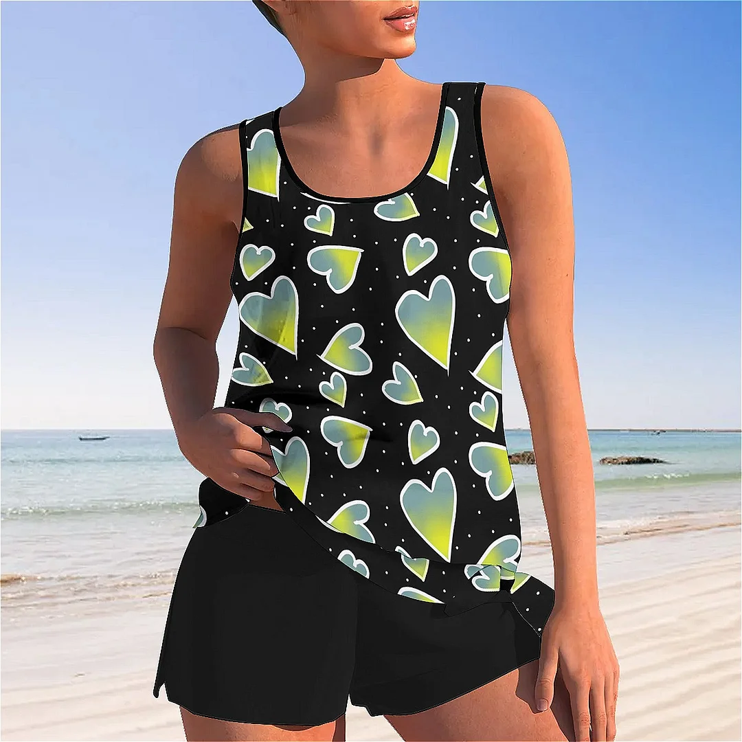 Bowknot Heart,Love,Valentine's Day Mid Waisted Tankini Set - Plus Size Available