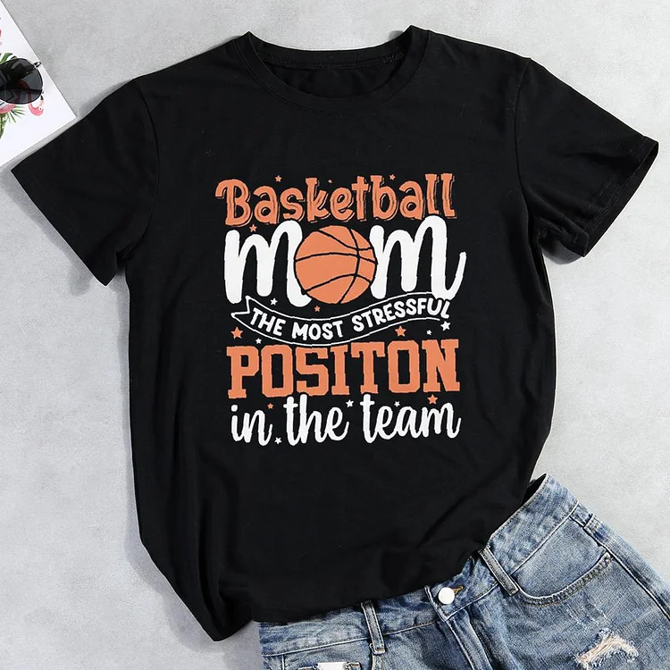 Basketball Mom Round Neck T-shirt-Annaletters
