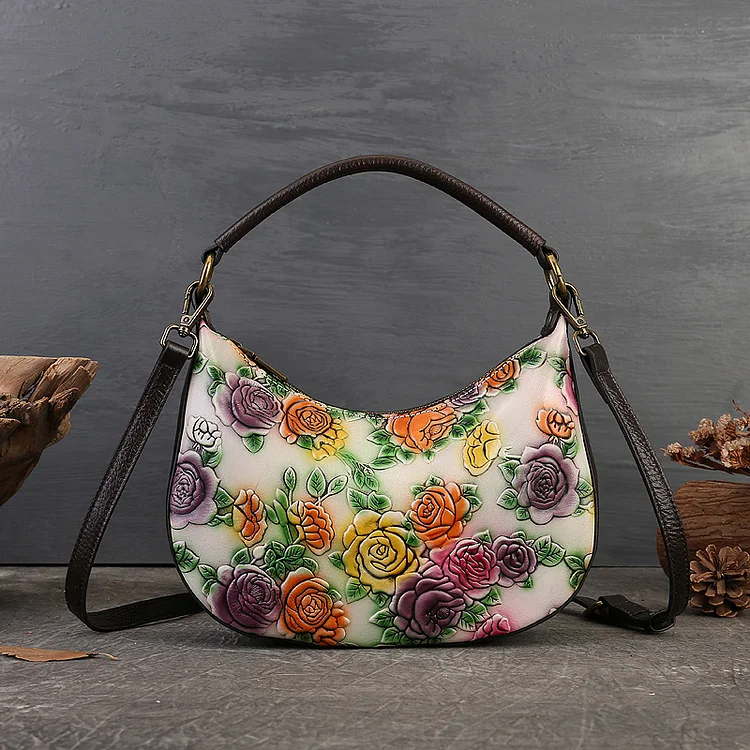 Women'S Vintage Floral Leather Handbag