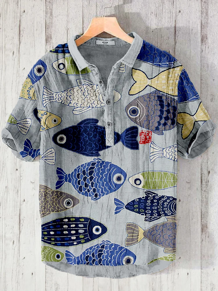 Vintage Fish Japanese Art Linen Blend Comfy Shirt