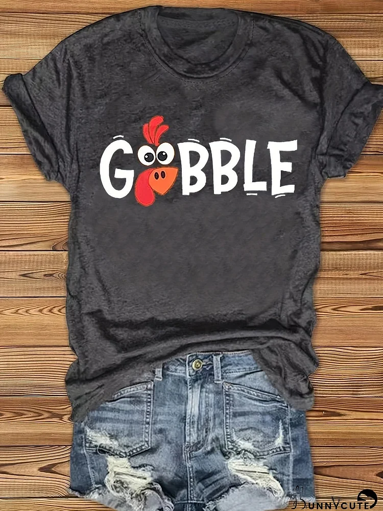 Casual Turkey Graphic Print Short Sleeve Crew Neck T-Shirt