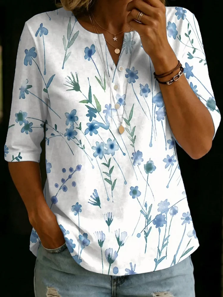 Elegant Floral And Botanical Decorative Patterns Women's Casual Cotton Shirt