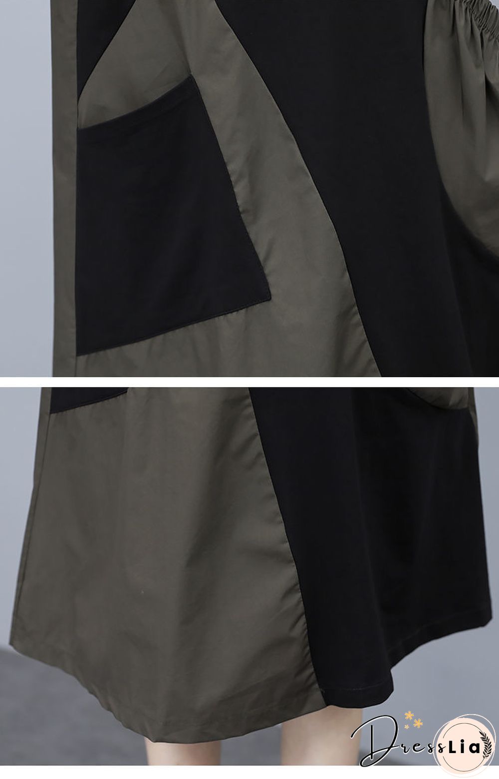 Contrast Stitching Dress In Long Large Size Loose Slim Belly Skirt