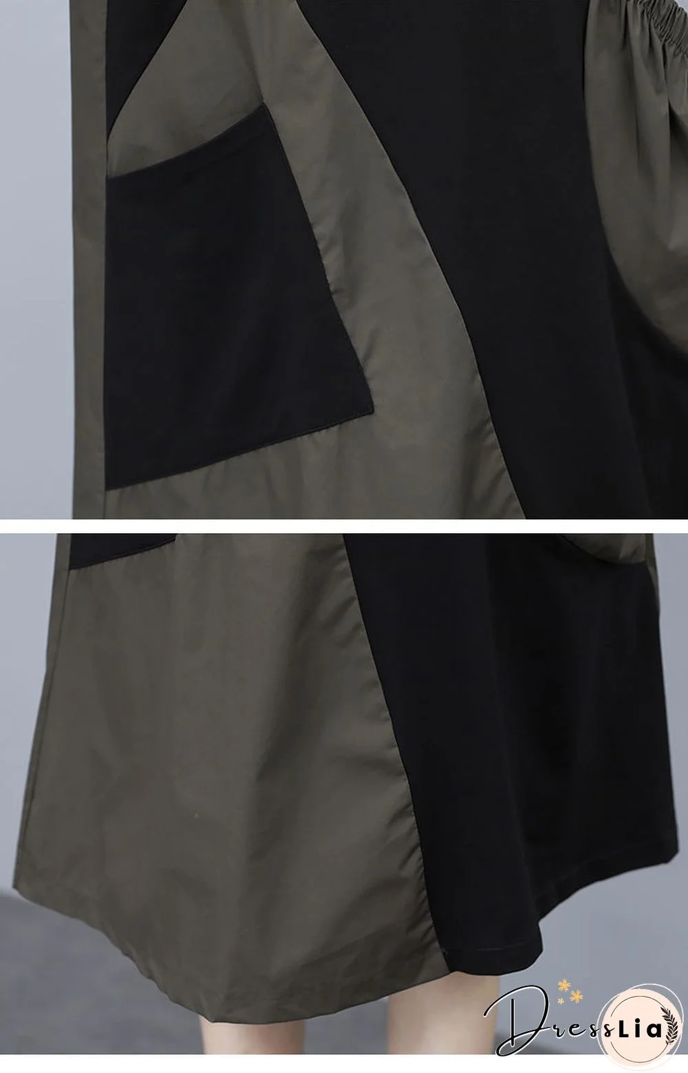 Contrast Stitching Dress In Long Large Size Loose Slim Belly Skirt