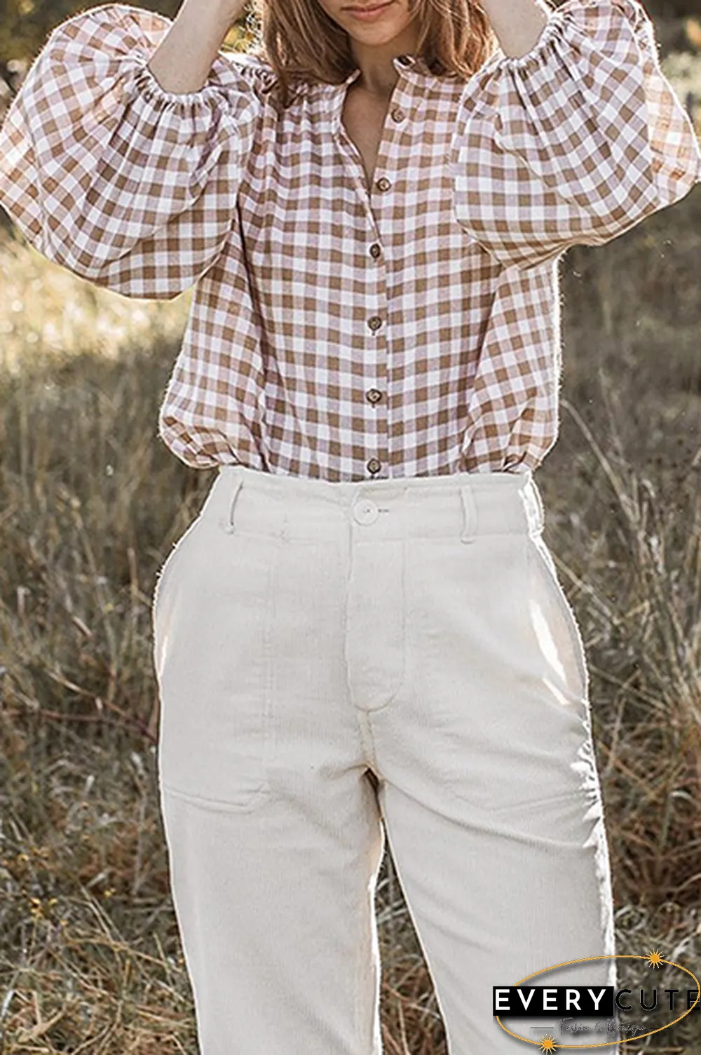 Casual Plaid Split Joint Tie-Dye O Neck Tops