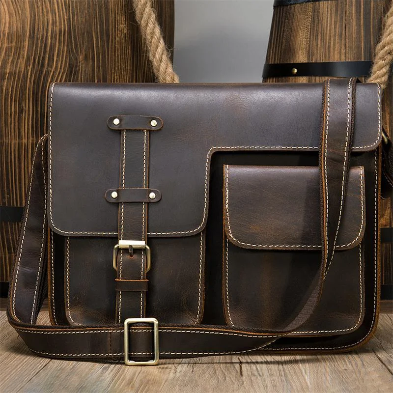 Men's High Quality Leather Shoulder Bag Buckle Closure Crossbody Bag
