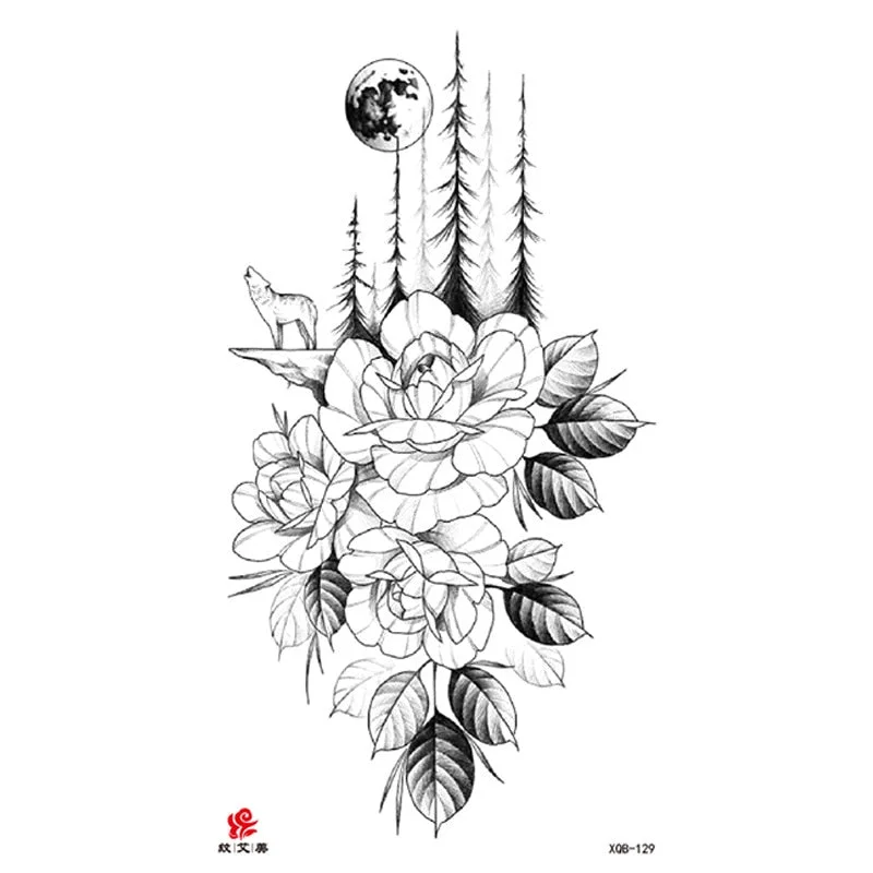 Animal Tiger dragonTemporary Tattoos Fox Wolf Eagle Fake Tatto Sticker Owl Flower Tatoo Body Armbands Men tatuajes temporales