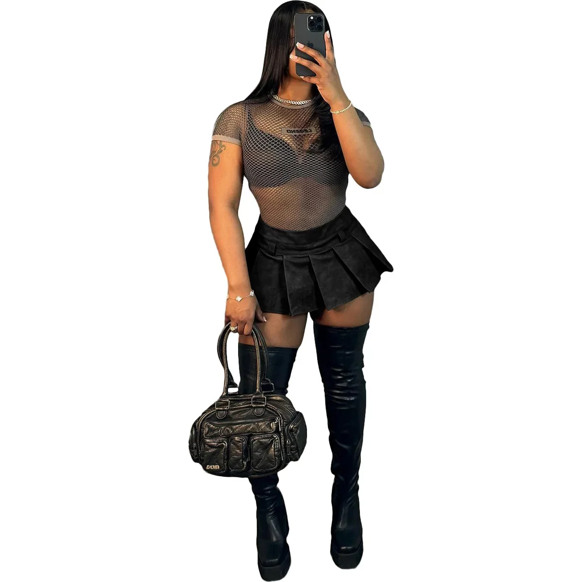 Parigaminghub Summer Women Tie Dye PU Leather Sexy Pleated Mini Skirt Street Girl Holiday Beach Basic Zipper Night Party Club Skirts
