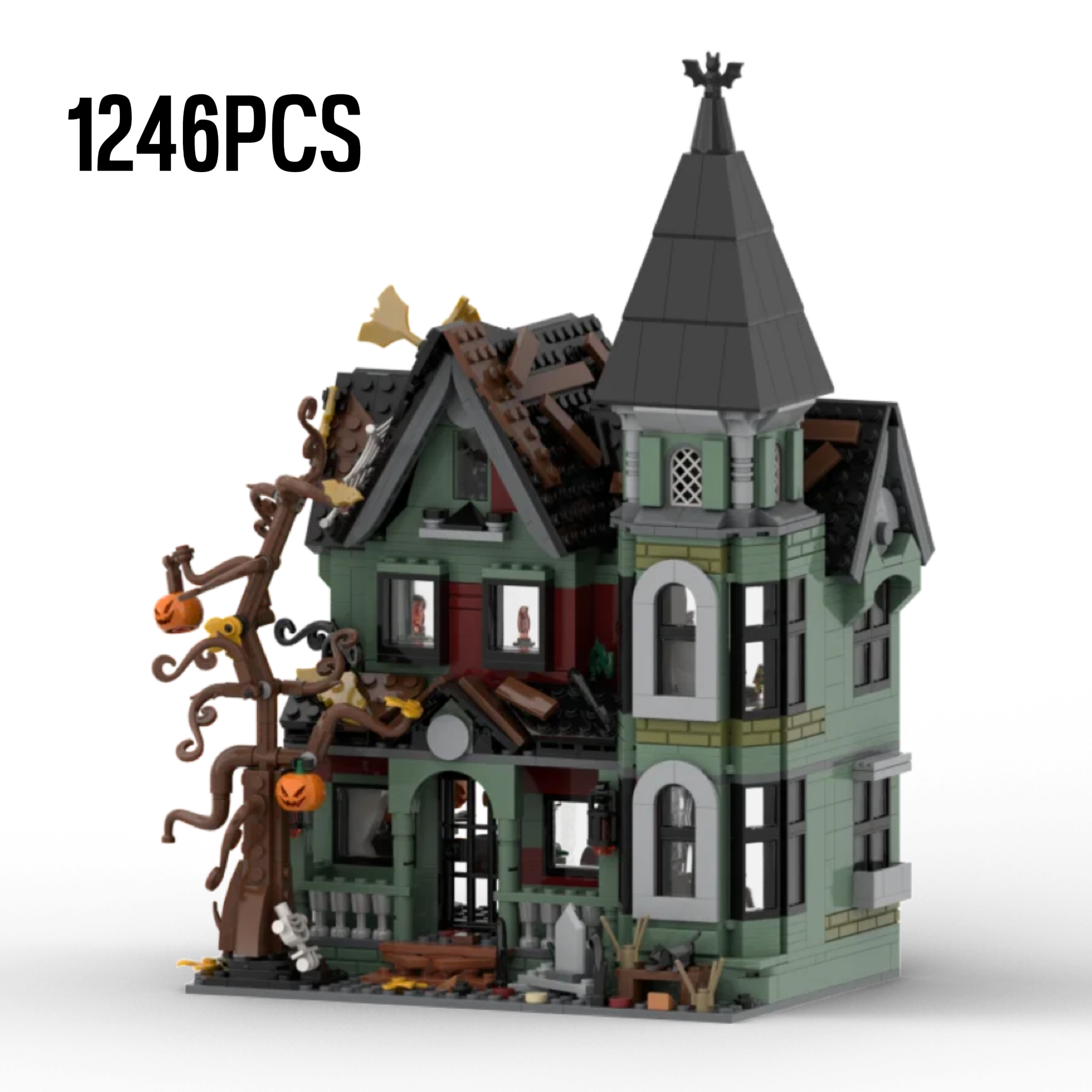 MOC Halloween Nightmare House Model Paper Handmade Pumpkin Ghost Skeleton House Building Block Toy