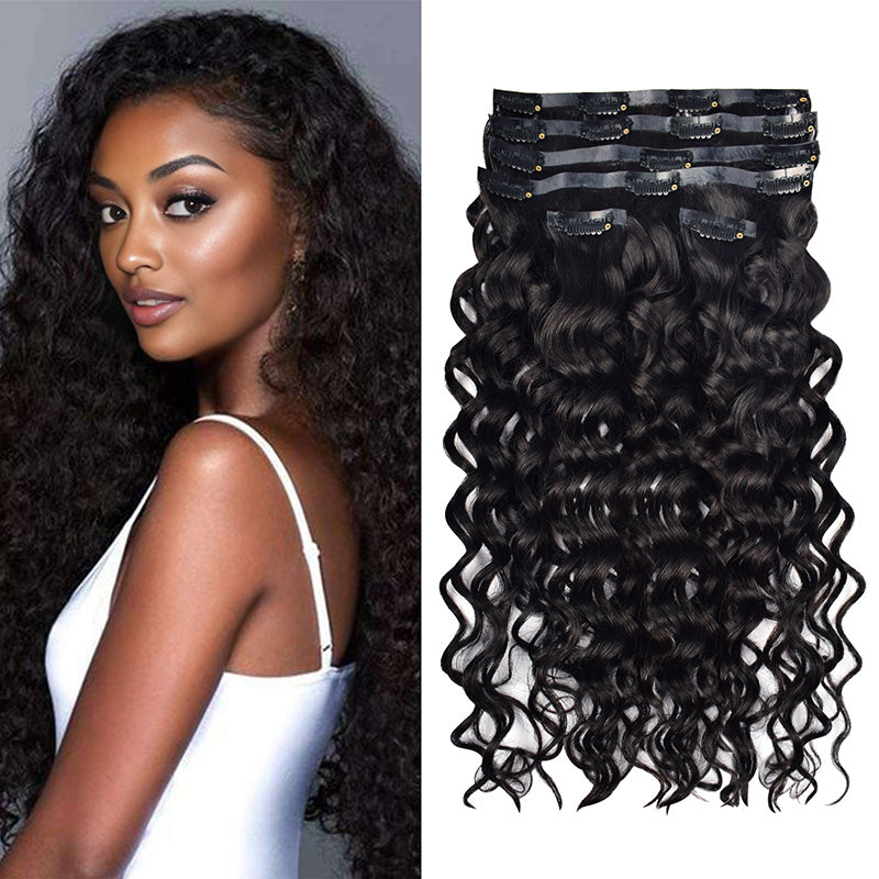 #1B Italian Curly |6Pcs 100g | PU Seamless Clip ins Hair | 100% Human Hair | boruihair