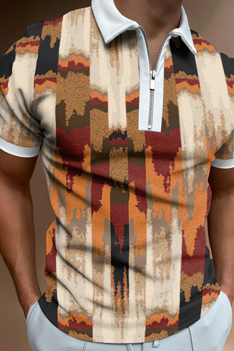 Tiboyz Men's Printed Paisley Cashew Short Sleeve Polo Shirt