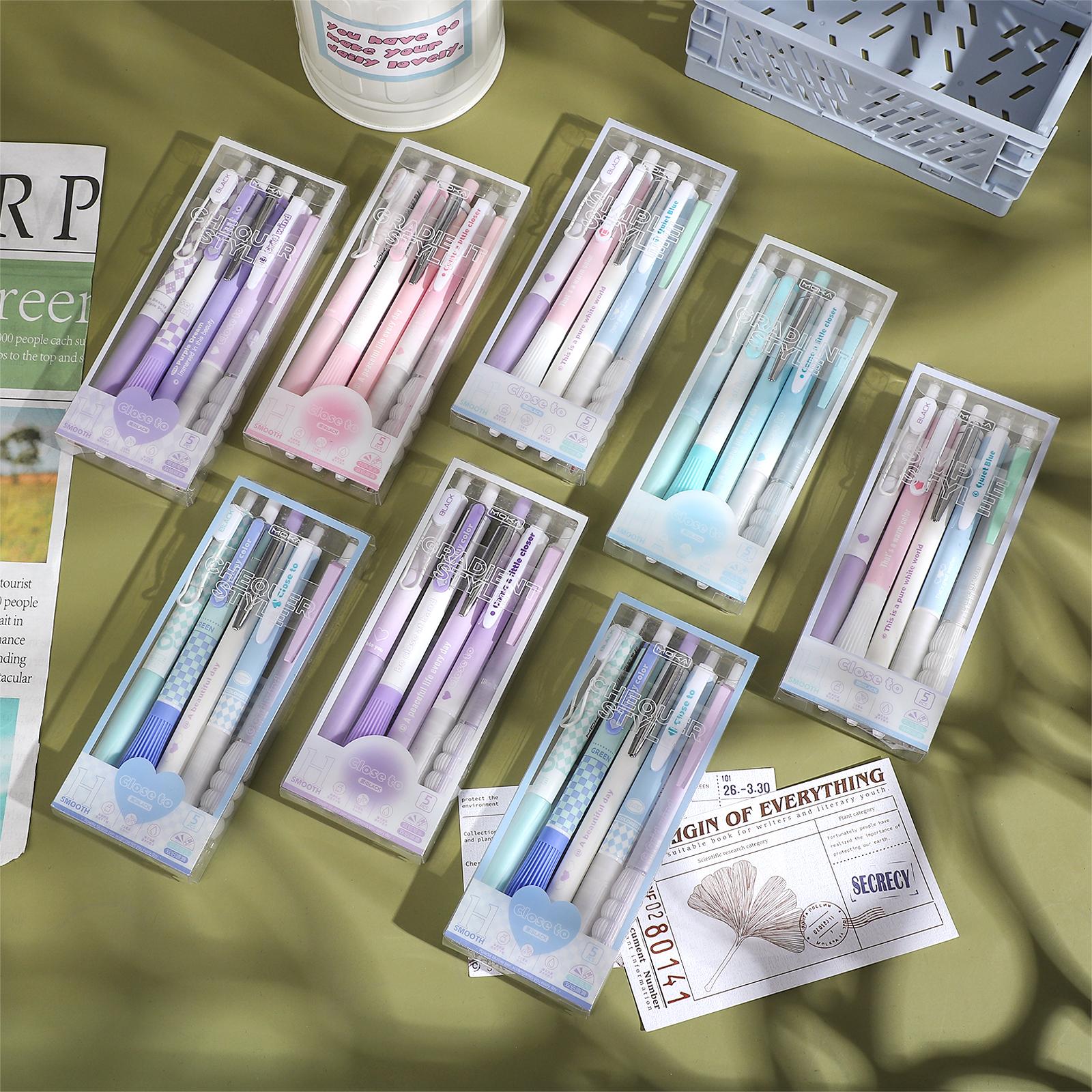 저널세이 5개 세트 더블 비드 프레스 젤펜 세트 모란디 컬러 0.5mm 블랙