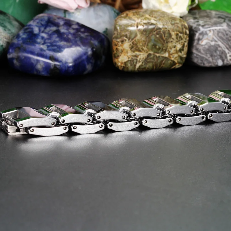 Silver Tungsten Carbide 215mm Long Hologram Energy Bracelet Fashion Link Chain Jewelry Gifts For Mens And Womens