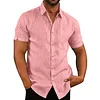 Men's solid color short-sleeved linen buttons shirt
