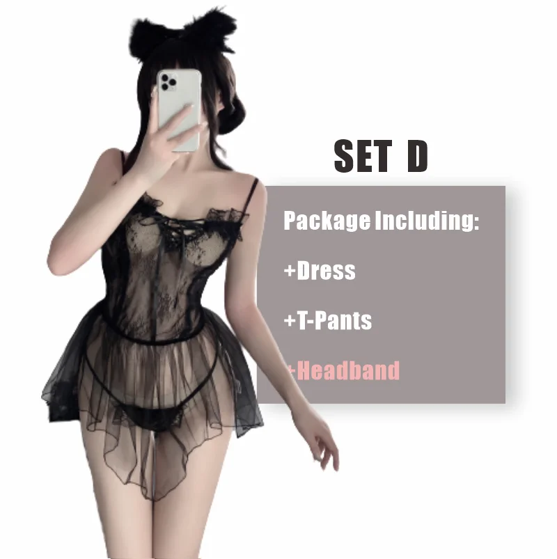 Billionm OJBK Women Lingerie Lace Halter Teddy V Neck Sleepwear Exotic Open Front Negligee Mesh Perspective Temptation Sling Nightdress