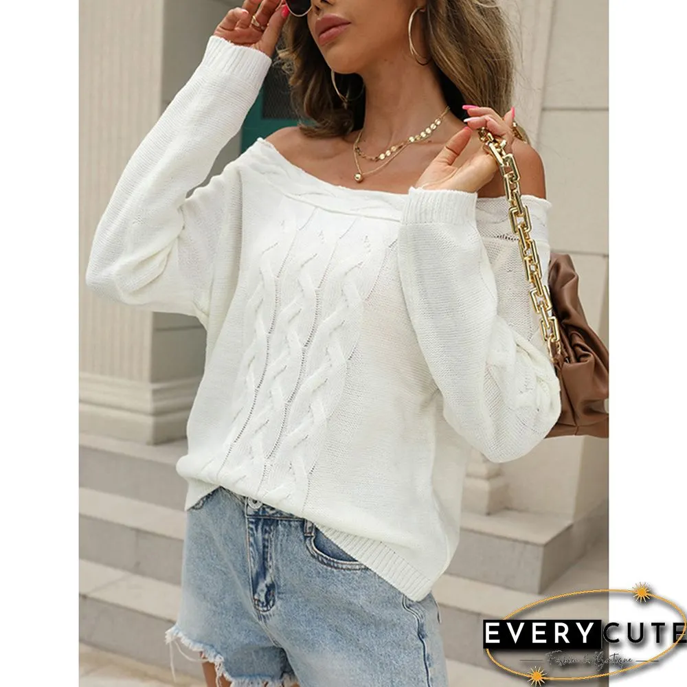 White Knitted Off the Shoulder Pullover Sweater