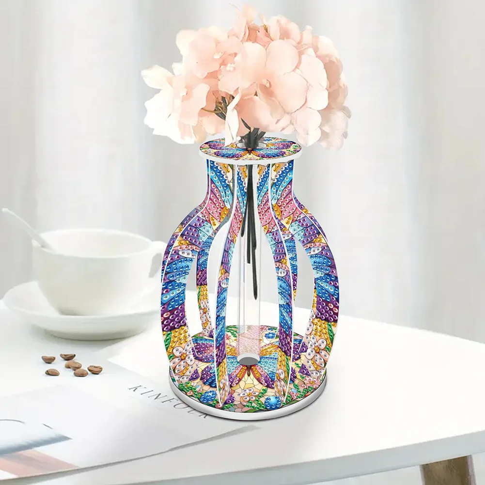 Acrylic Wood Butterfly 5D DIY Diamond Painting Flower Vase for Home Office Decor