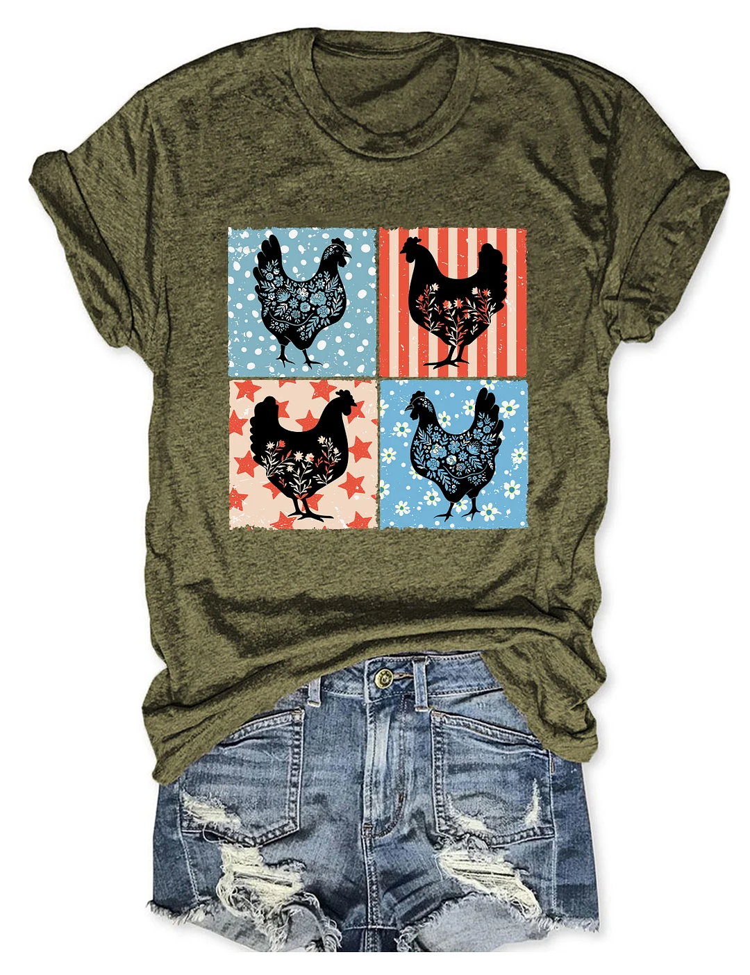 Floral Chicken 4th of July T-shirt