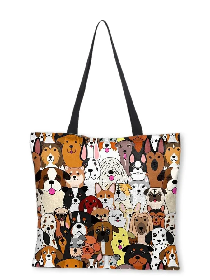 Fun Dog Print Canvas Shoulder Bag
