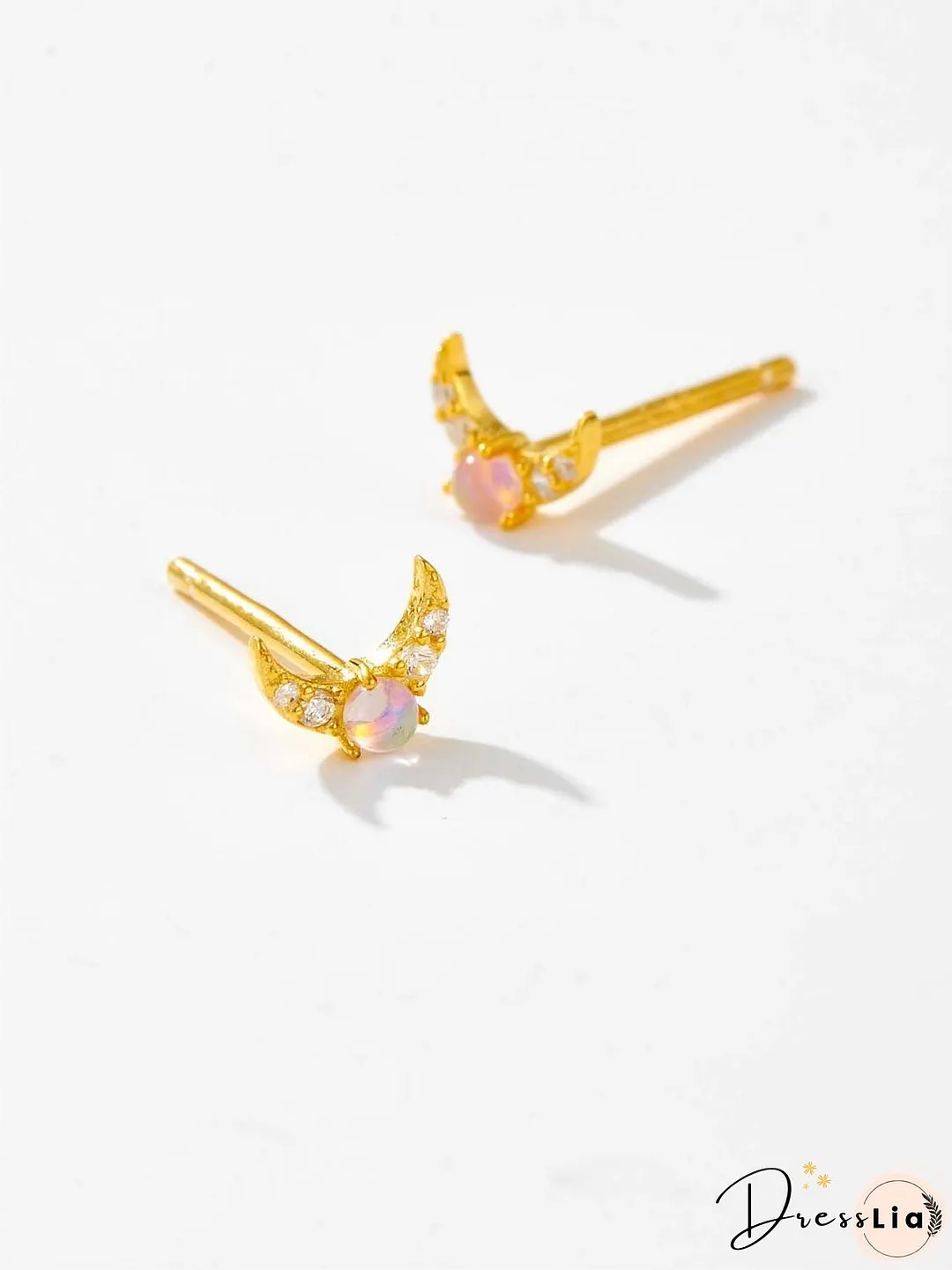 925 Sterling Silver Inlaid Zircon Moon Earrings