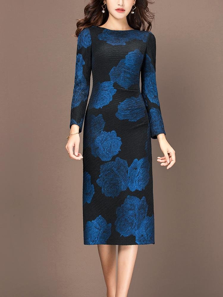 High-end Plus Size Printed Tight-fitting Dress Women Autumn And Winter-Allyzone-Allyzone