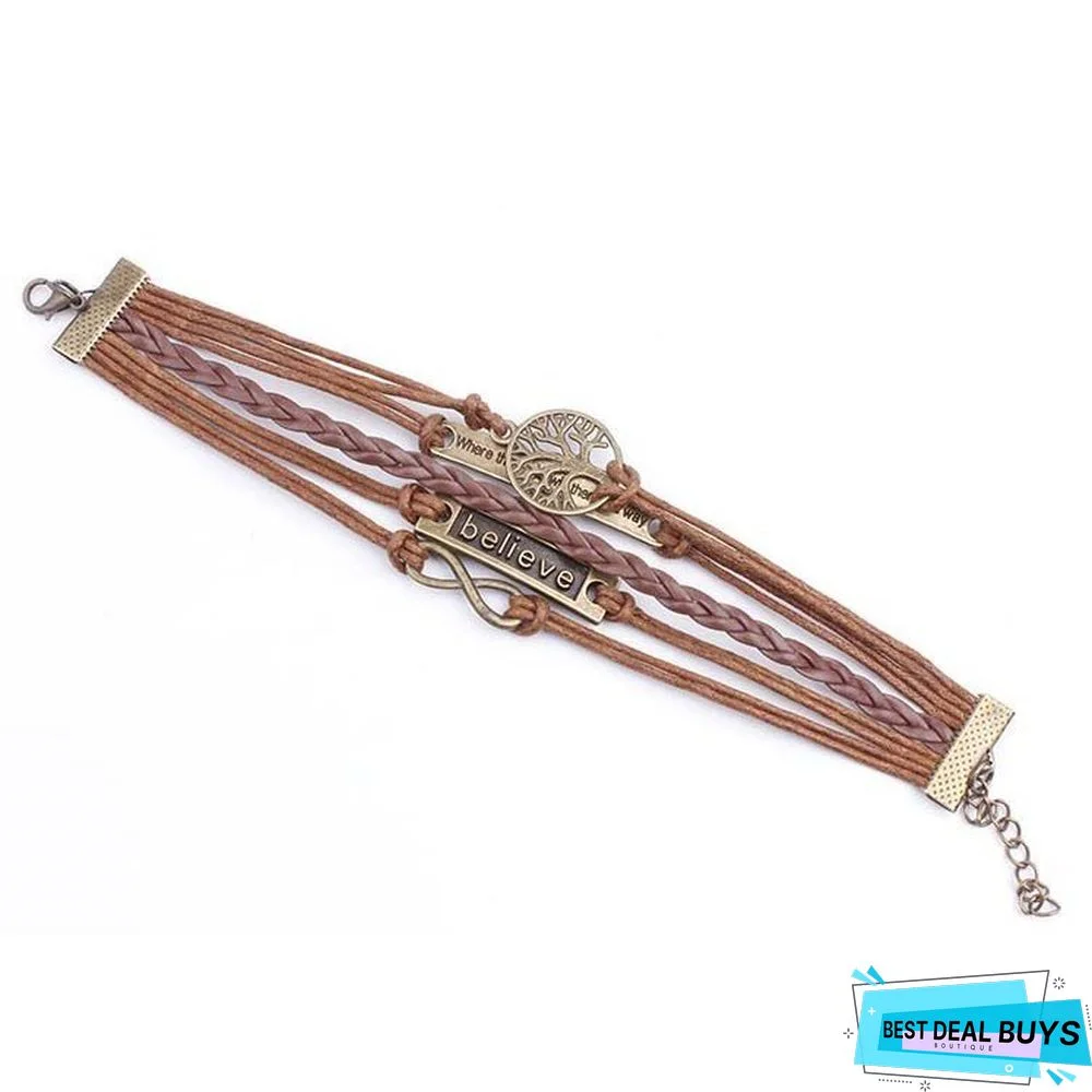 Women Bronze Vintage Leather Rope Bracelet