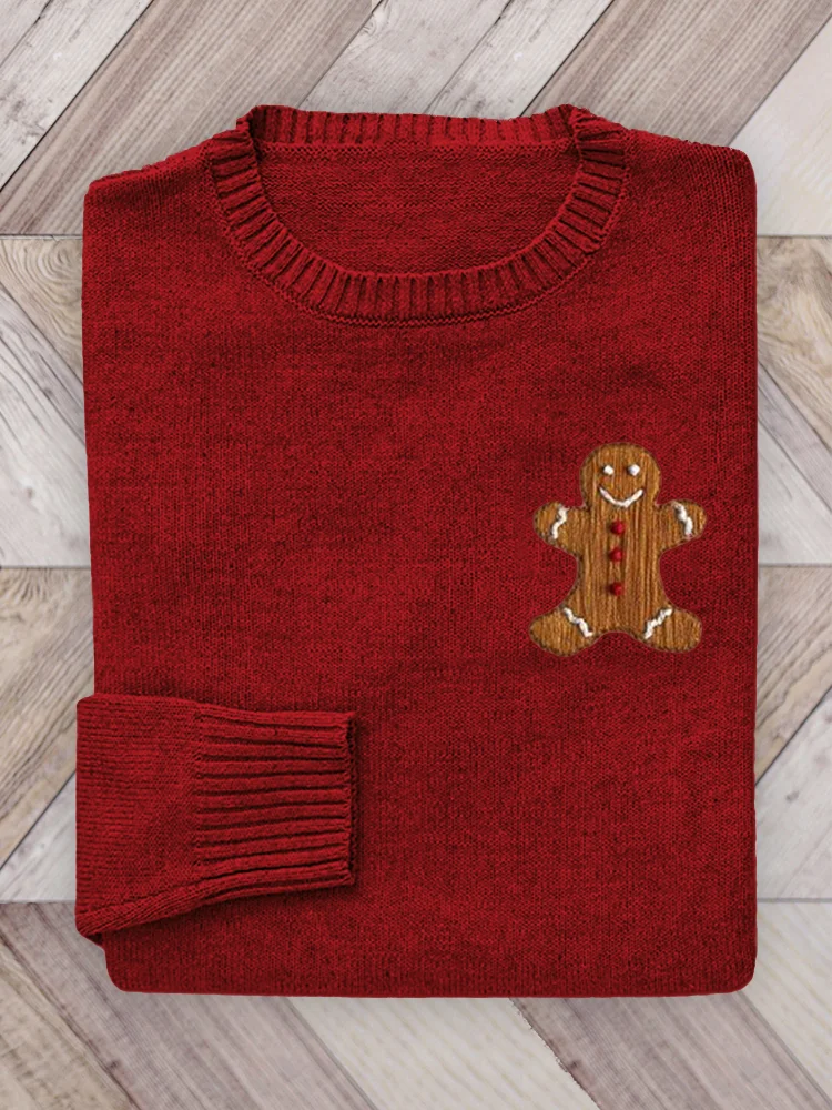 Christmas Gingerbread Embroidery Art Cozy Knit Sweater