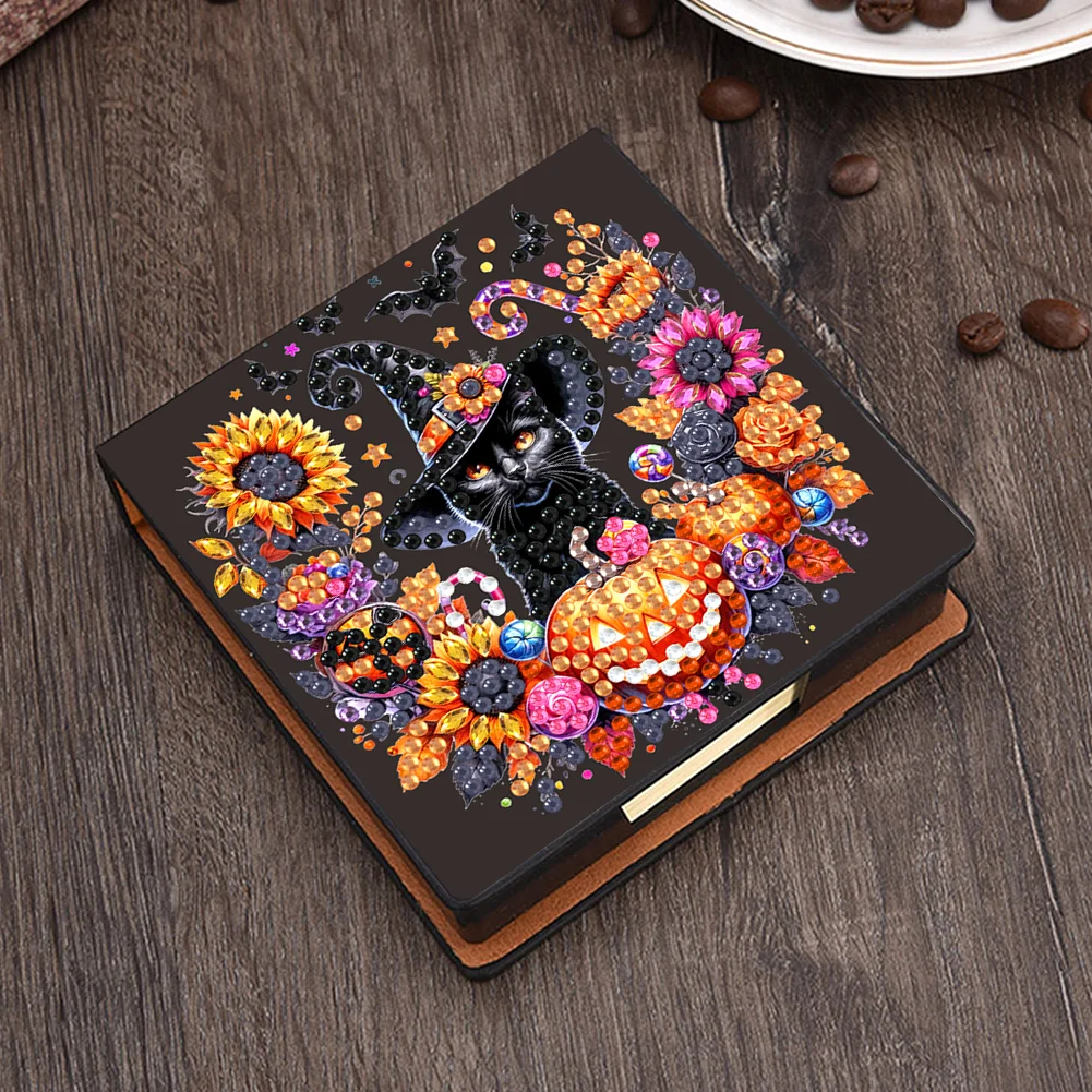 5D DIY PU Diamond Art Note Box with 160 Sheets Paper Mosaic Kit (Halloween)