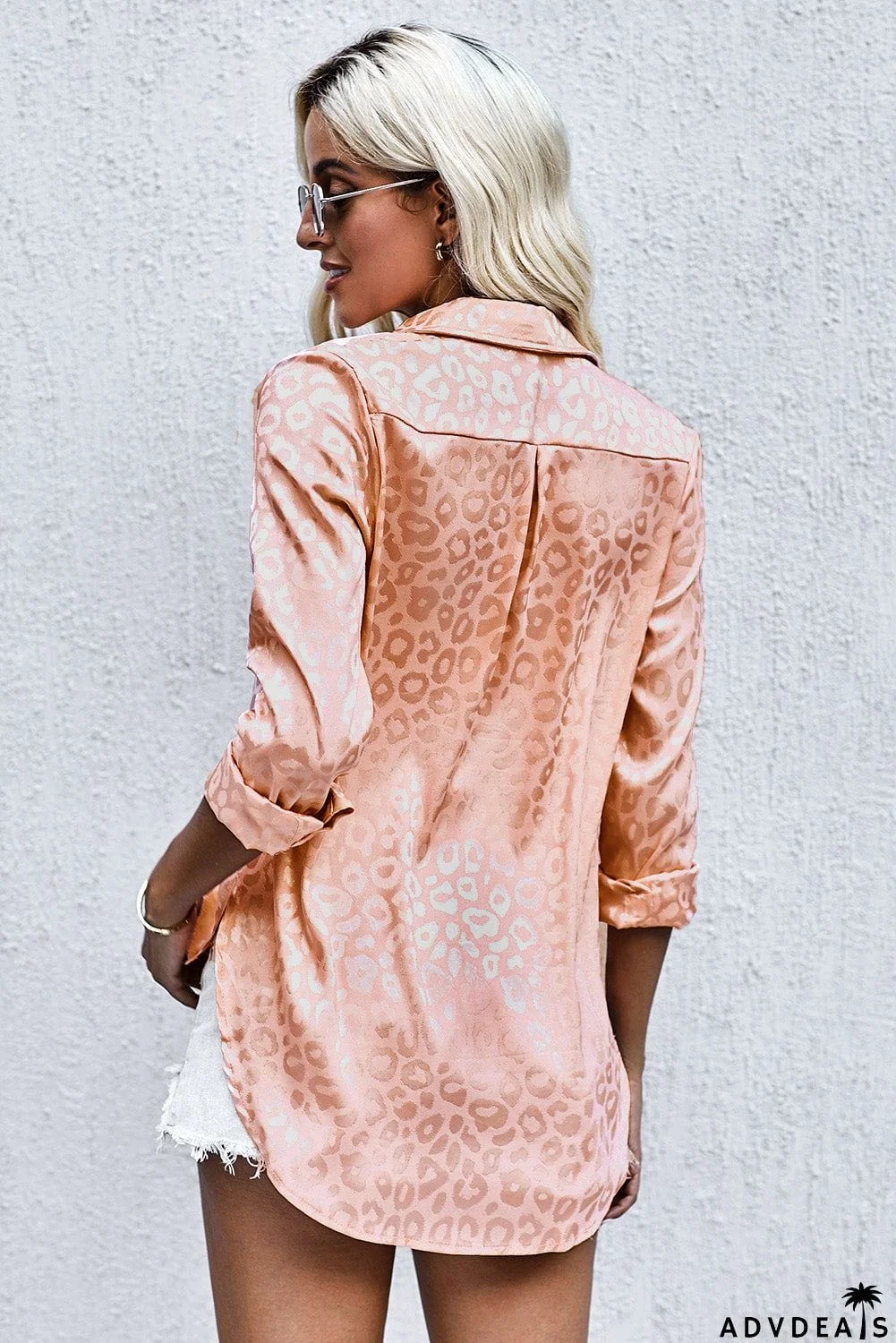 Turn-down Collar Embossed Button Shirt