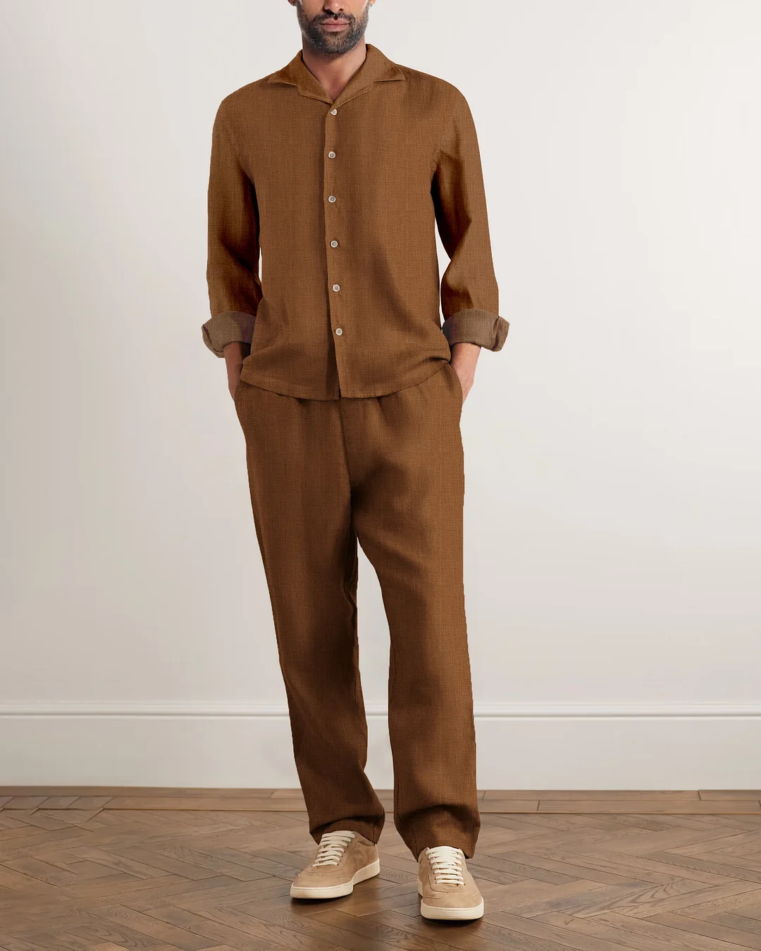 Suitmens Men's Comfortable Casual Plain Long Sleeve Suit-0031