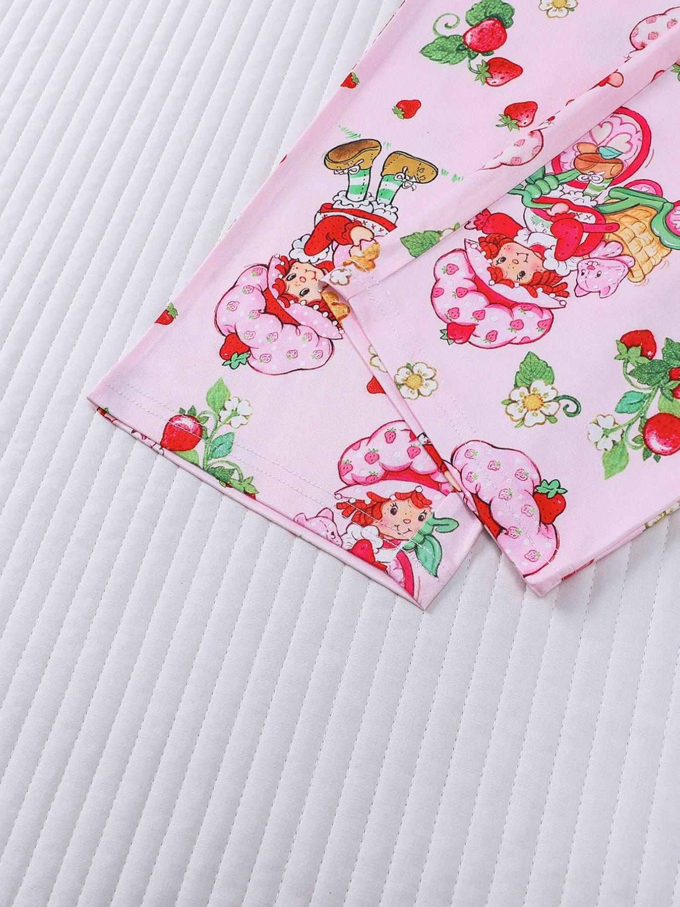 Women's Casual Cute Strawberry Print 3 Piece Pajama Set, Soft Short Sleeve Top & Relaxed Fit Shorts & Pants, Stylish Sleepwear for Everyday Wear and Festive Occasions