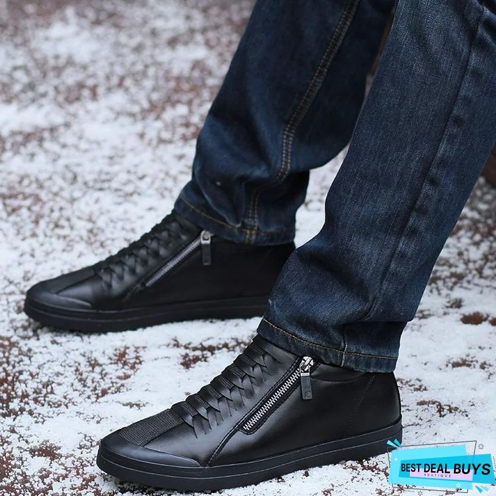Men Boots Warm Plush Mens Winter Shoes Fashion Men Snow Boots Zipper Male Ankle Boots Black Cotton Inside Men Shoes