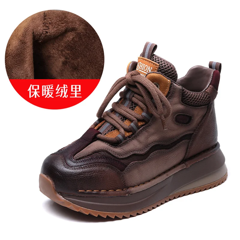 Yyvonne Layer Of Cowhick Retro Thick-Soled Casual Shoes Autumn New Set Of High-Shoe Shoes Soft Soles Short Boots