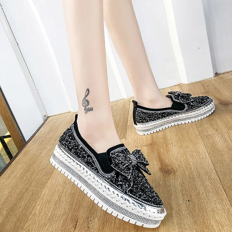 Shining Rhinestone Slip-on Thick Botton Casual Ladies Crystal Shoes