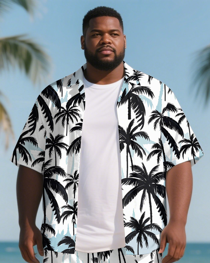 Men's Big & Tall Coconut Trees Hawaiian Style 2-Piece Short Sleeve Shirt Shorts Suits