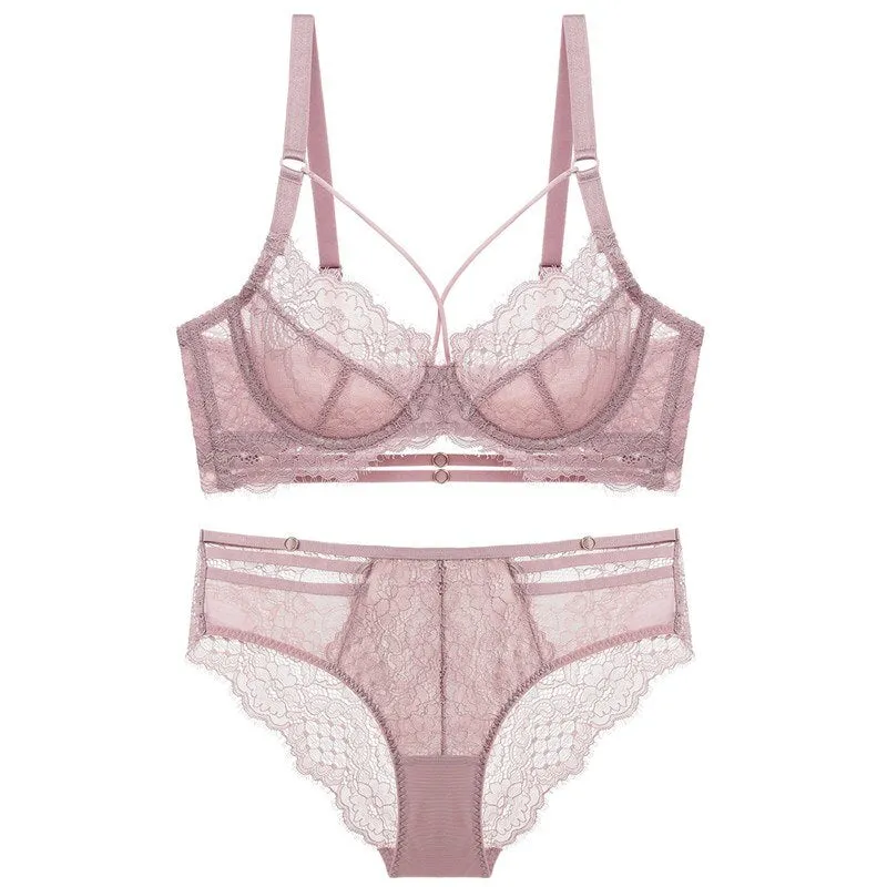 Confortable Ultra Thin Bra Set Ensemble Lingerie Femme Sexy Underwire Bra Underwear Plus Size Women's Underwear Bra & Brief Sets