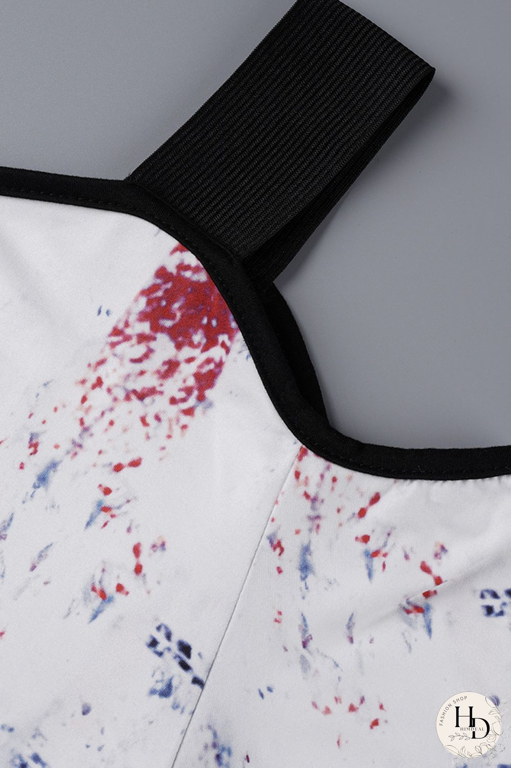 White Blue Red Fashion Casual Print Patchwork Off the Shoulder Plus Size Tops