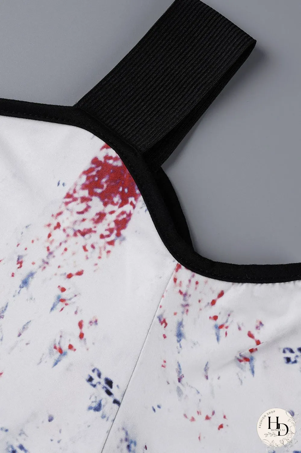 White Blue Red Fashion Casual Print Patchwork Off the Shoulder Plus Size Tops