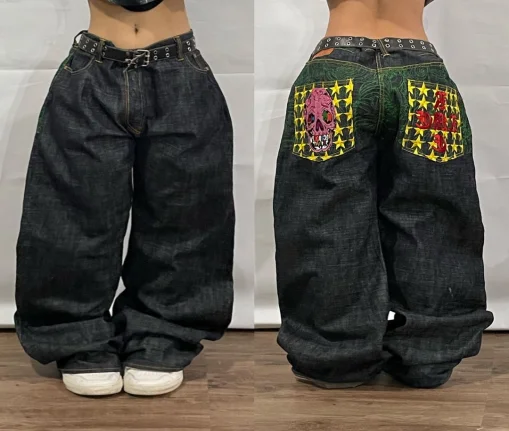 Parigaminghub how to style cargo pants women Y2K Harajuku simple embroidery popular design baggy high waist jeans men's 2025 hip-hop street casual lazy style straight pants Pants